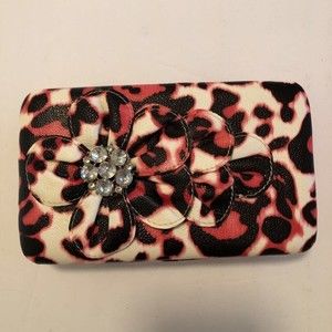 Credit Card Wallet Women Rhinestone Flower Animal Print Leopard Petal Clutch New